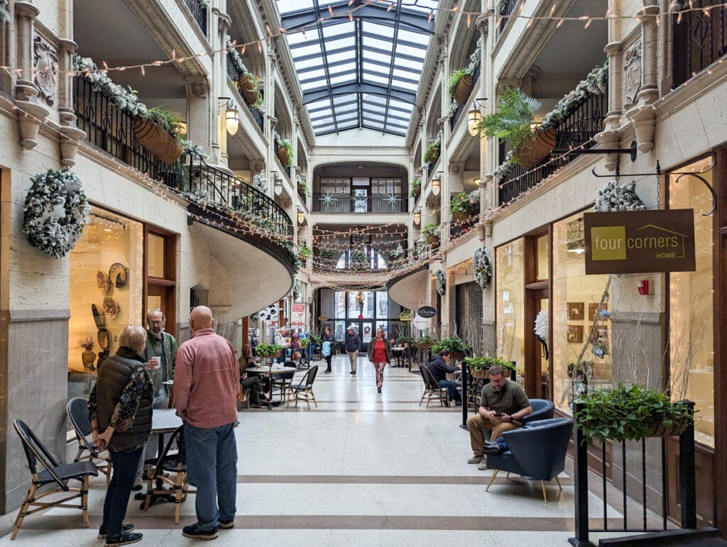 Places to See Christmas Lights in Asheville: Grove Arcade in Christmas
